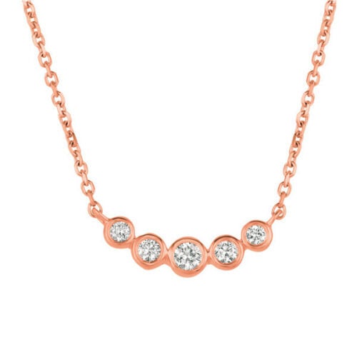 0.35 Carat Natural Diamond Bezel Necklace Pendant 14K Rose Gold G SI 18 inch