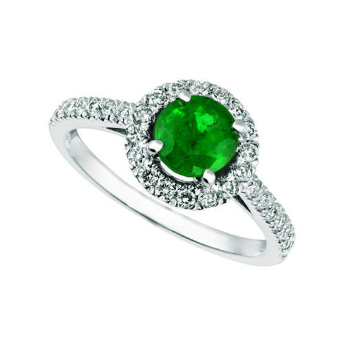 1.45 Carat Natural Diamond & Emerald Ring 14K White Gold