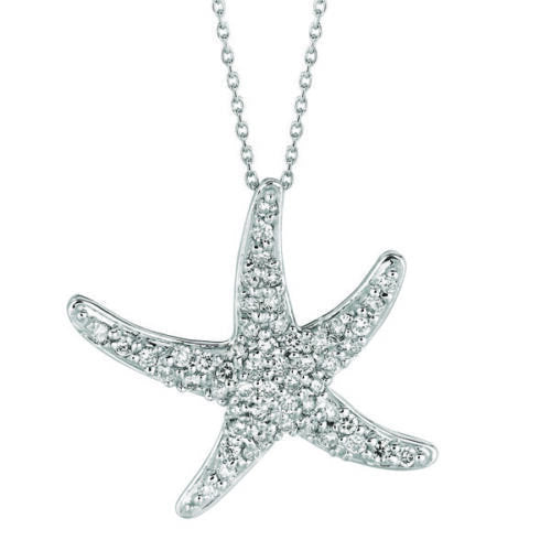 0.55 Carat Natural Diamond Starfish Necklace Pendant 14K White Gold 18'' chain