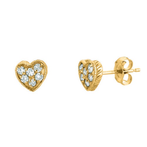 0.30 Carat Natural Diamond Heart Earrings G SI 14K Yellow Gold