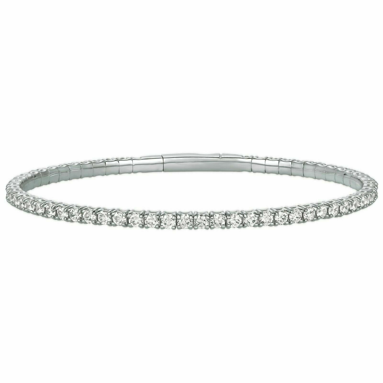 3.00 Carat Natural Diamond Flexible Bracelet Bangle G SI 14K White Gold 7''