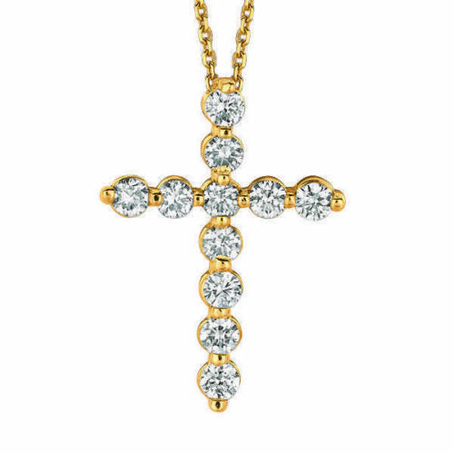 1.00 Carat Natural Diamond Cross Necklace 14K Yellow Gold G SI 18 inches chain