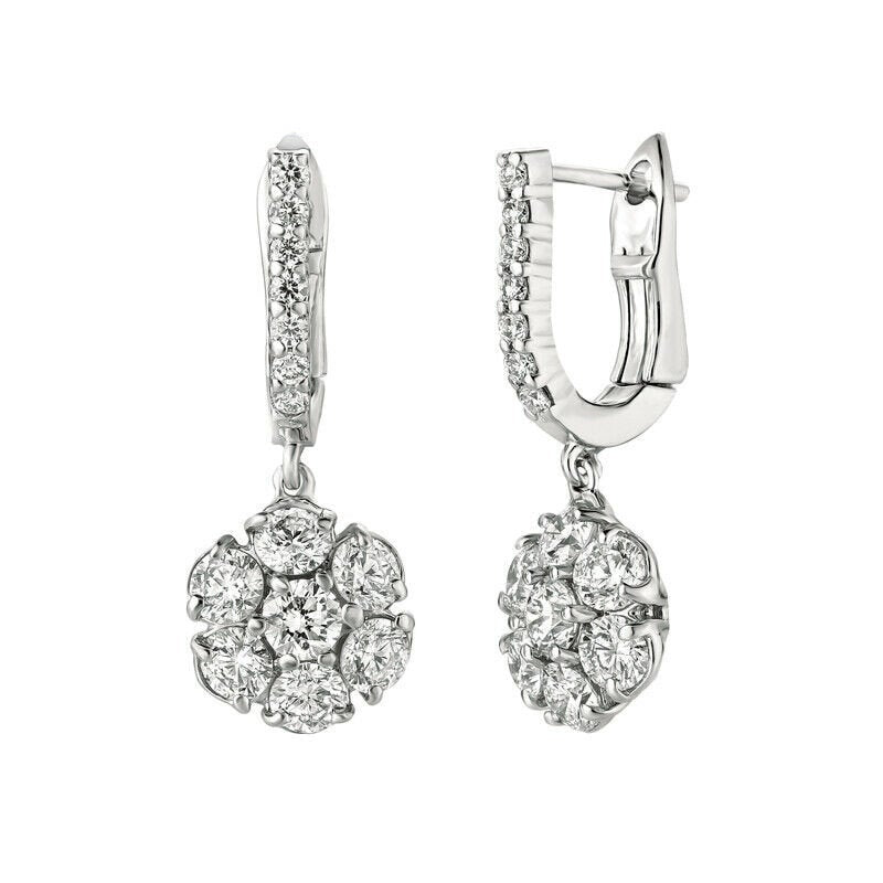 3.20 Carat Natural Diamond Flower Drop Earrings G SI 14K White Gold