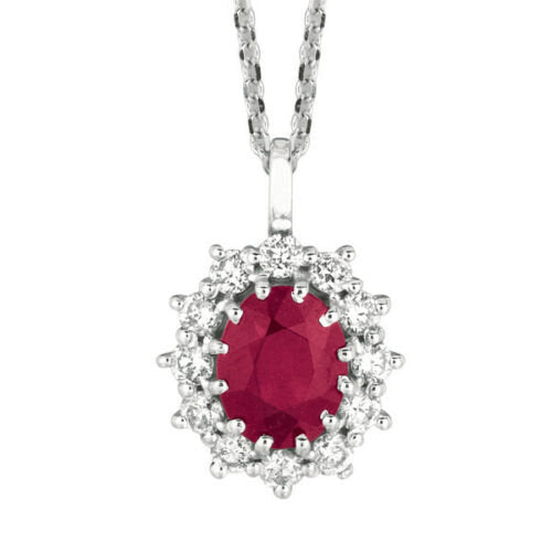 3.50 Carat Natural Ruby and Diamond Necklace Pendant G SI 14K White Gold 18''