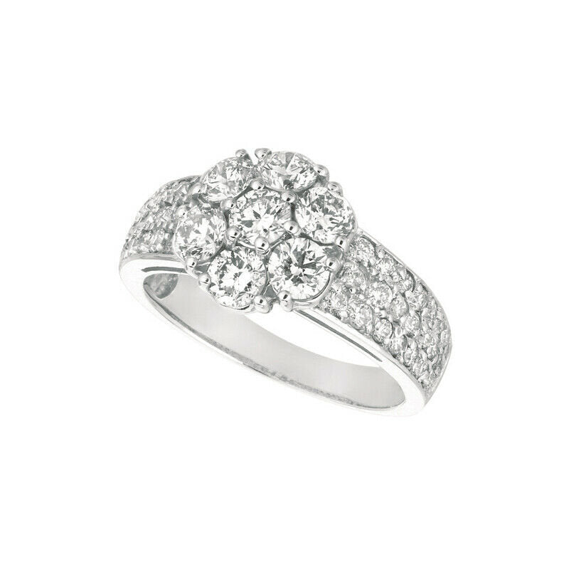 2.05 Carat Natural Diamond Flower Cluster Ring G-H SI 14K White Gold