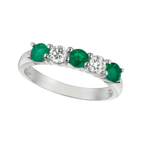 1.40 Carat Natural Emerald & Diamond Ring Band 14K White Gold