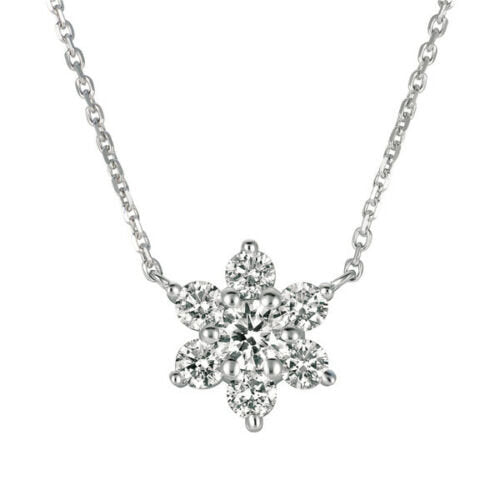 1.00 Carat Natural Diamond Flower Necklace 14K White Gold G SI 18''