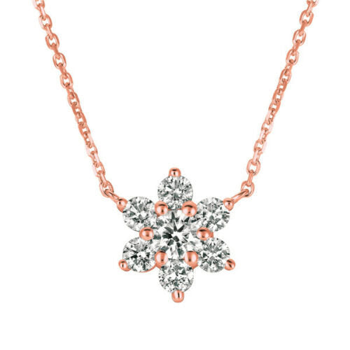 1.00 Carat Natural Diamond Flower Necklace 14K Rose Gold G SI 18''