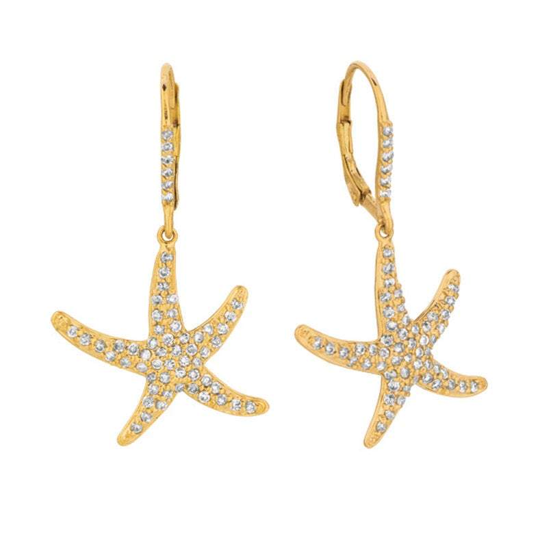 1.20 Carat Natural Diamond Starfish Earrings G SI 14K Yellow Gold