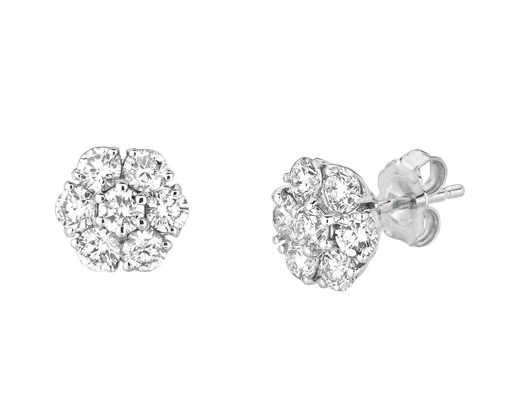 1.05 Carat Natural Diamond Flower Cluster Earrings G SI 14K White Gold