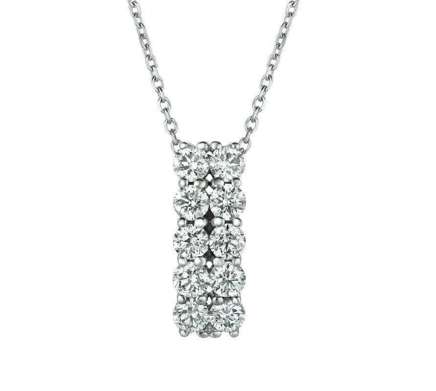 1.00 Carat Natural Diamond Two Rows Necklace 14K White Gold G-H SI 18''