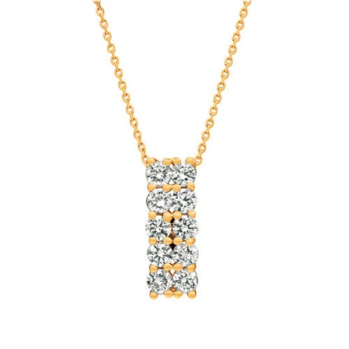 1.00 Carat Natural Diamond Two Rows Necklace 14K Yellow Gold G-H SI 18''