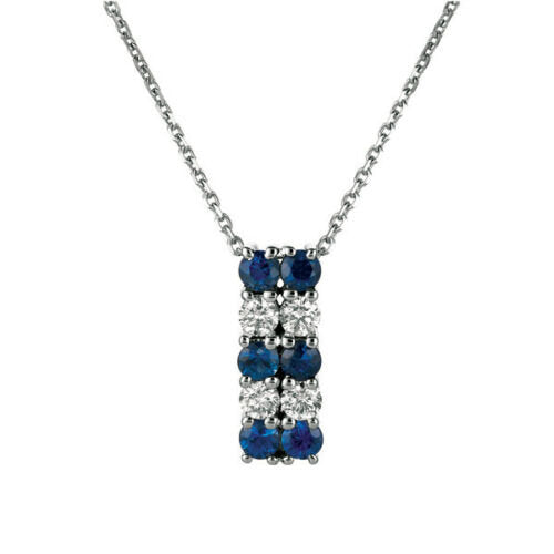 1.30 Ct Natural Diamond and Sapphire Two Rows Necklace 14K White Gold G SI 18''