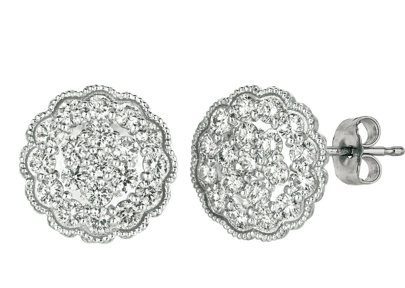 2.20 Carat Natural Diamond Cluster Earrings G SI 14K White Gold