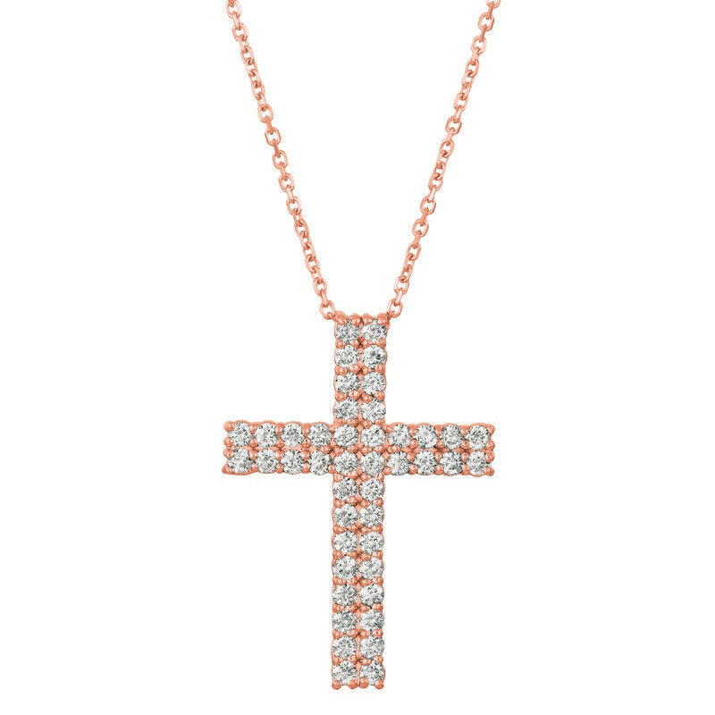 1.75 Carat Natural Diamond Cross Pendant Necklace 14K Rose Gold G SI 18'' chain