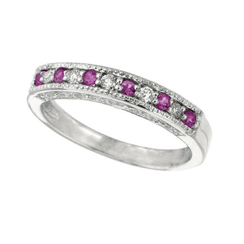 0.30 Carat Natural Pink Sapphire & Diamond Ring Band 14K White Gold