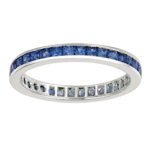 1.35 Carat Princess Cut Natural Sapphire Ring Band 14K White Gold