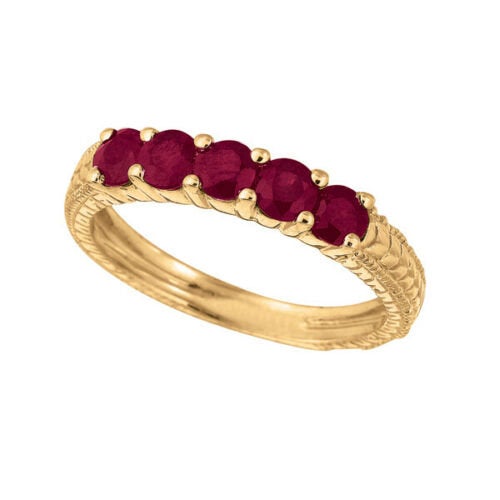 0.90 Carat Natural Ruby 5 Stone Ring Band 14K Yellow Gold