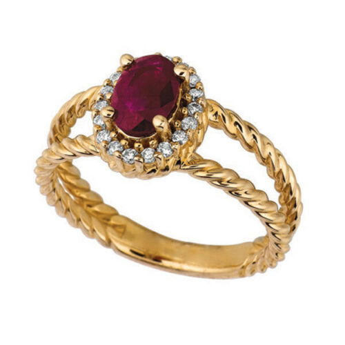 1.05 Carat Natural Ruby & Diamond Oval Ring 14K Yellow Gold