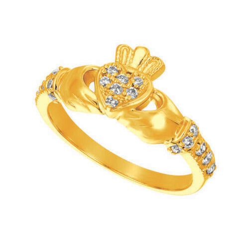 0.25 Carat Natural Diamond Crown Heart Ring G SI 14K Yellow Gold