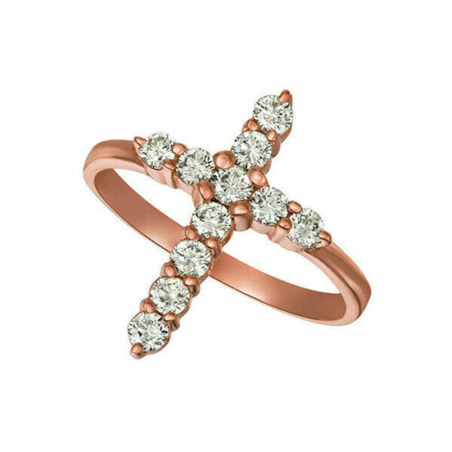 0.50 Carat Natural Diamond Cross Ring G SI 14K Rose Gold