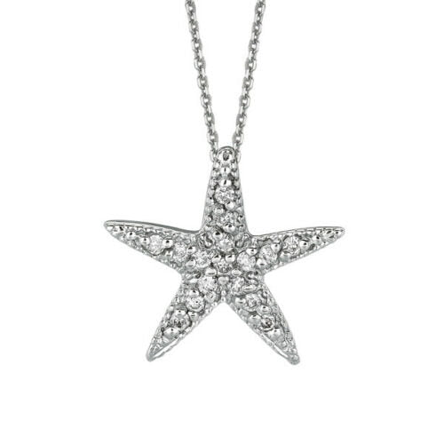 0.15 Carat Natural Diamond Starfish Necklace Pendant 14K White Gold 18'' chain