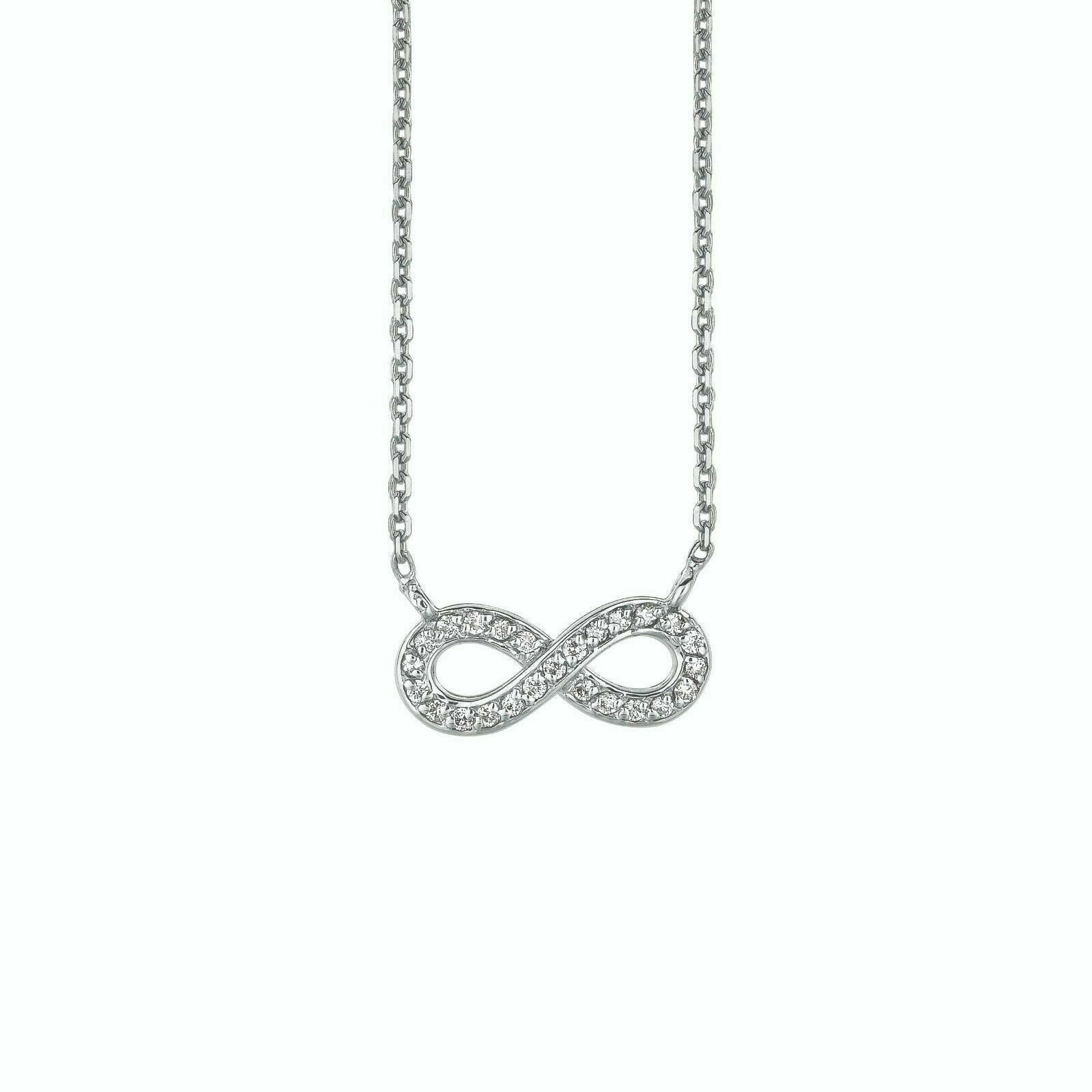 0.15 Carat Natural Diamond Infinity Necklace 14K White Gold G SI 18 inches chain