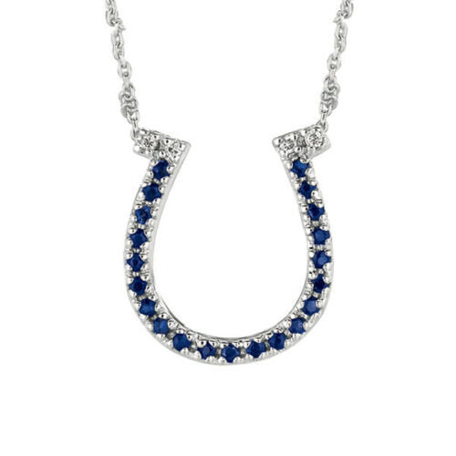 0.25 CT Natural Sapphire & Diamond Horseshoe Necklace 14K White Gold G SI 18''
