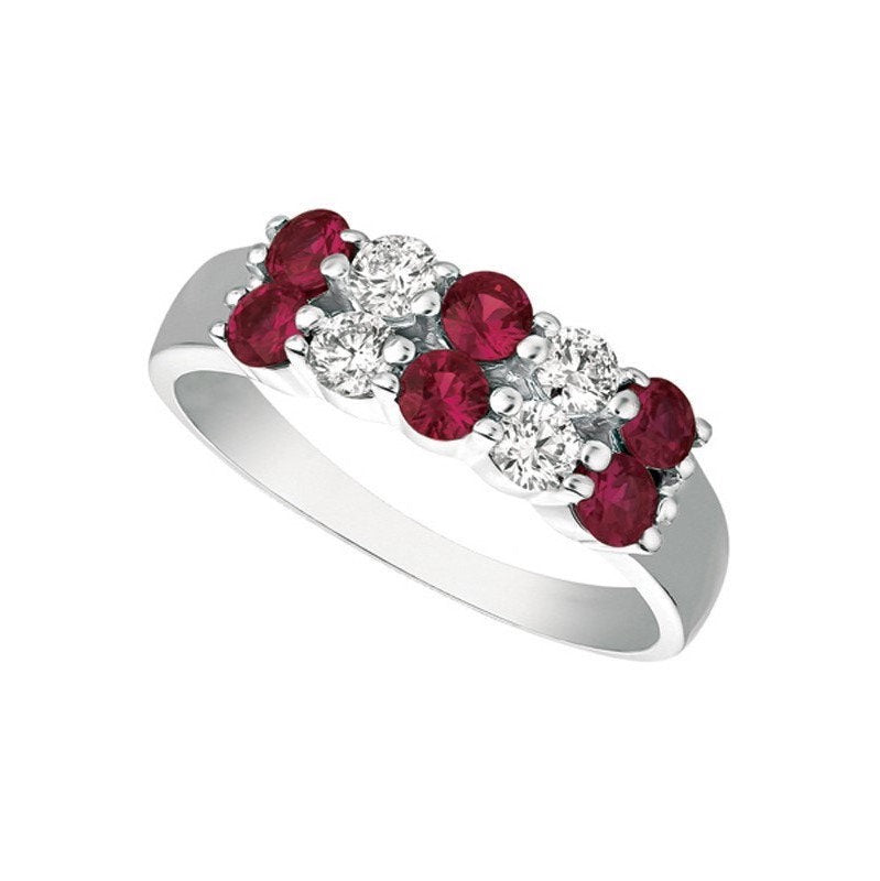 1.25 Carat Natural Ruby and Diamond 2 Rows Ring G SI 14K White Gold