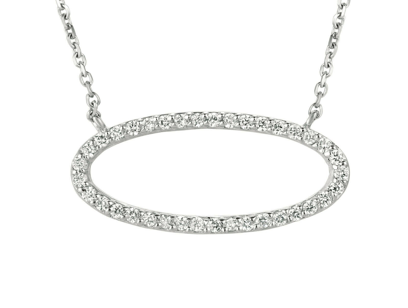 0.35 Carat Natural Diamond Oval Shape Pendant Necklace 14K White Gold 18'' chain