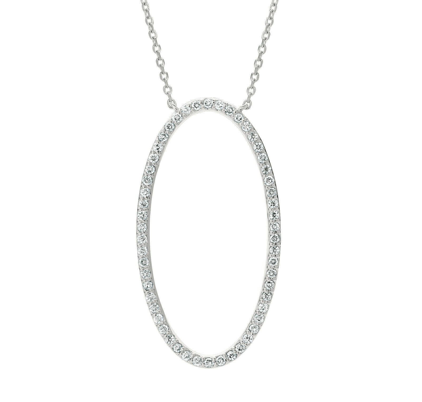 0.50 Carat Natural Diamond Oval Shape Pendant Necklace 14K White Gold 18'' chain