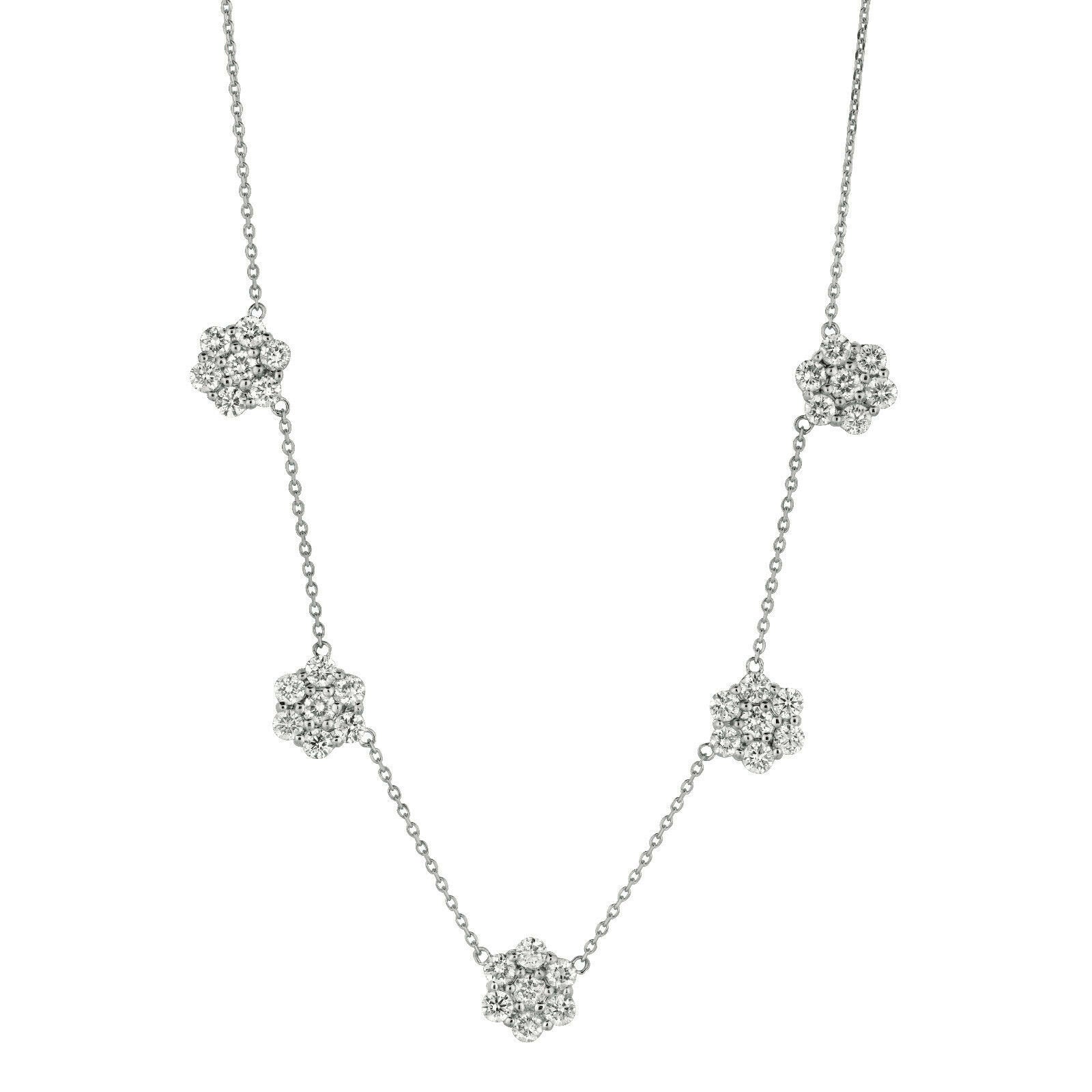 5.00 Carat Diamond Cluster Flower Necklace G SI 14K White Gold