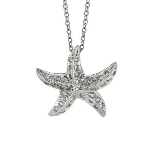 0.50 Carat Natural Diamond Starfish Necklace Pendant 14K White Gold 18'' chain