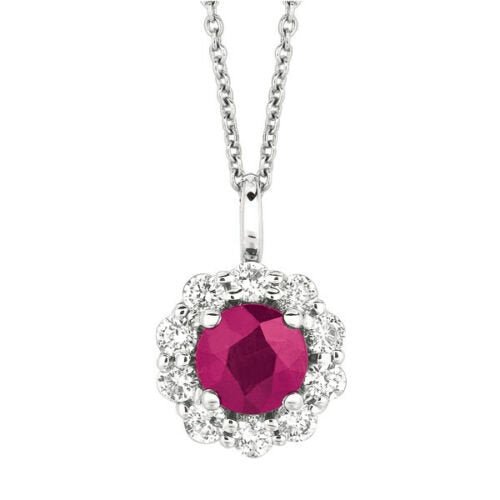 1.70 Carat Natural Ruby and Diamond Necklace Pendant G SI 14K White Gold 18''