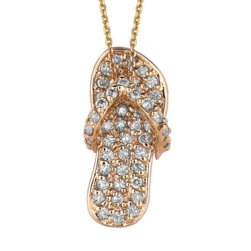 0.50 Carat Natural Diamond Flip Flop Necklace Pendant 14K Yellow Gold 18'' chain