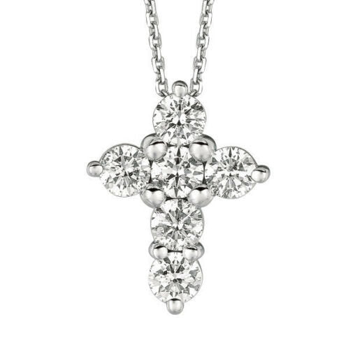 1.50 Carat Natural Diamond Cross Pendant Necklace 14K White Gold G SI 18'' chain