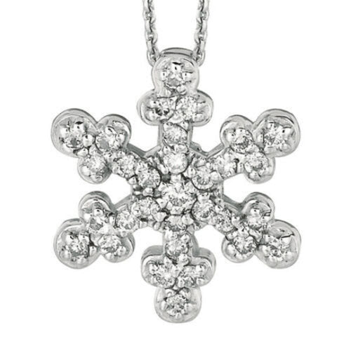0.25 Carat Natural Diamond Snow Flake Necklace 14K White Gold G SI 18'' chain