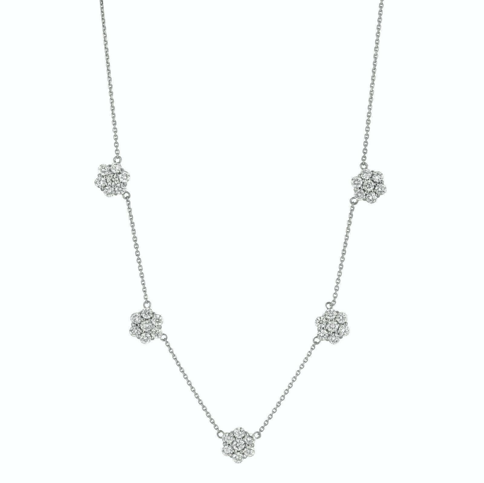 3.00 Carat Diamond Cluster Flower Necklace G SI 14K White Gold