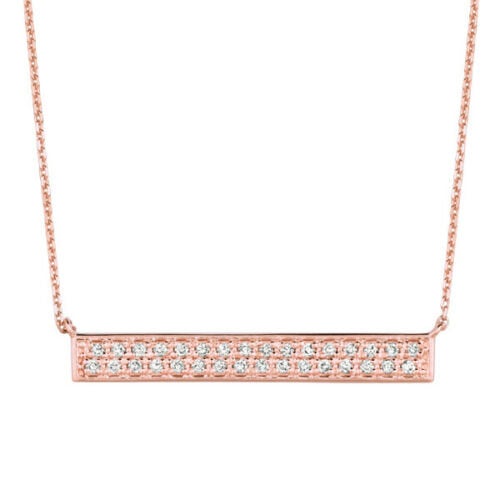 0.40 Carat Natural Diamond Bar Necklace 14K Rose Gold G SI 18 inches chain