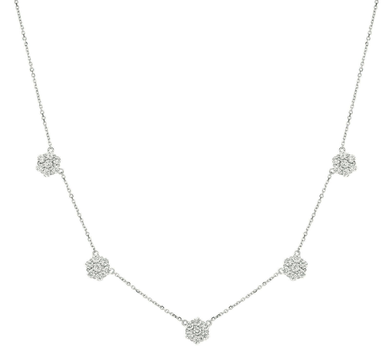 2.00 Carat Diamond Cluster Flower Necklace G SI 14K White Gold