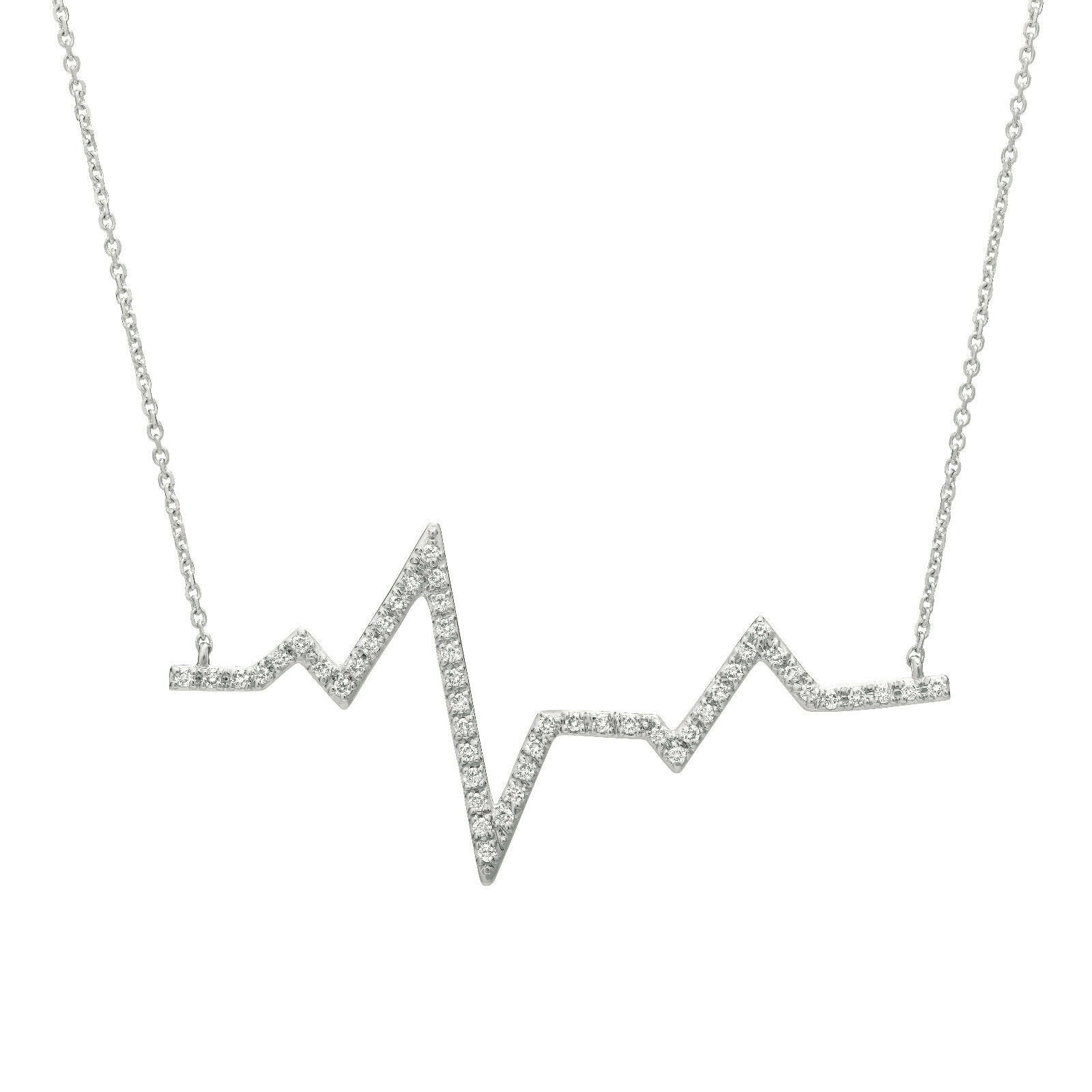 0.50 Carat Natural Diamond Heart Beat Necklace Pendant 14K White Gold 18'' chain