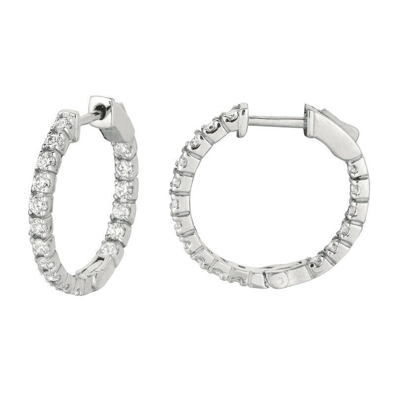 1.00 Carat Natural Diamond Hoop Earrings G-H SI in 14K White Gold