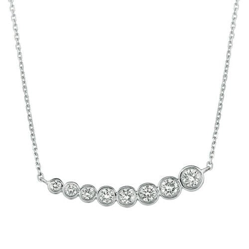 0.50 Carat Natural Diamond Bezel Necklace Pendant 14K White Gold G SI 18'' chain