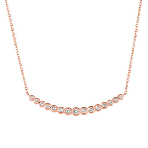 0.65 Carat Natural Diamond Bezel Necklace Pendant 14K Rose Gold G SI 18 inch