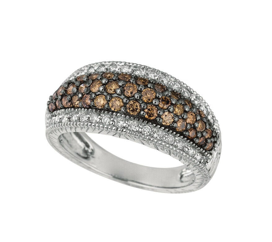 1.00 Carat Champagne and White Diamond Pave Ring G SI 14K White Gold