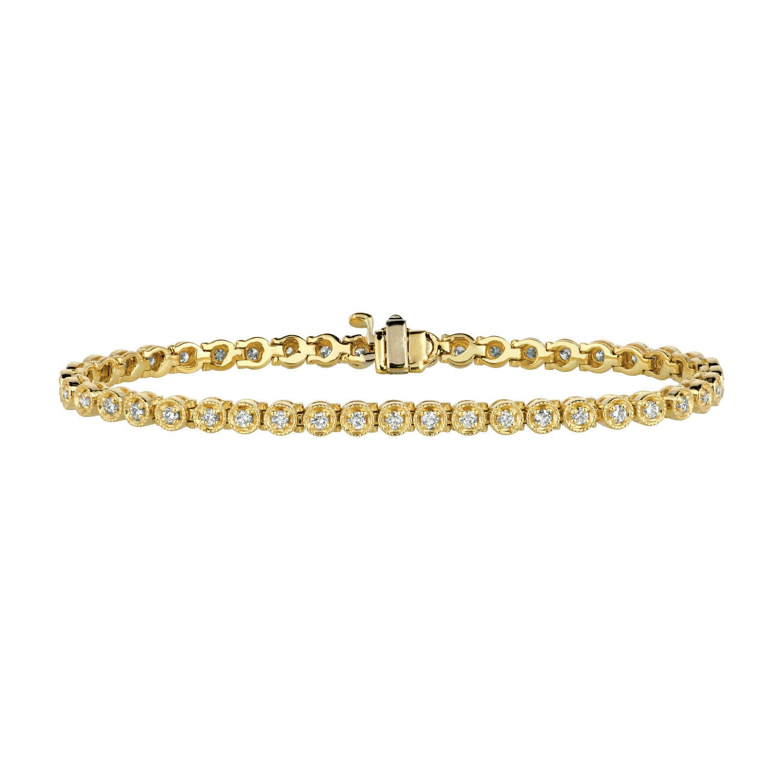 1.40 Carat Natural Diamond Bezel Tennis Bracelet G SI 14K Yellow Gold 7 inches