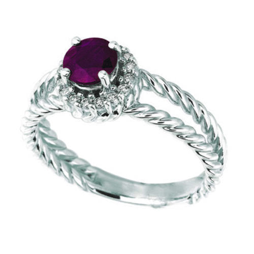 1.00 Carat Natural Ruby & Diamond Ring 14K White Gold