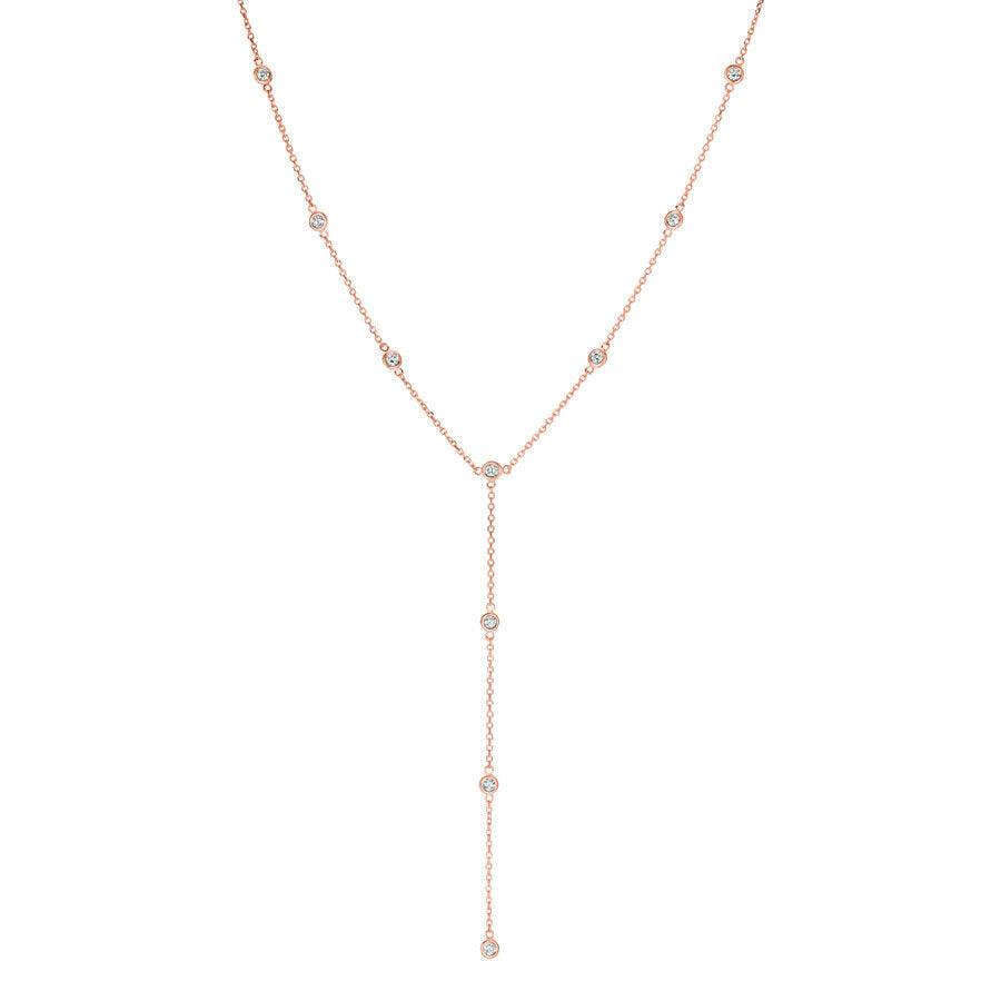 1.00 Ct Natural Diamond Bezel Necklace 14K Rose Gold 18''