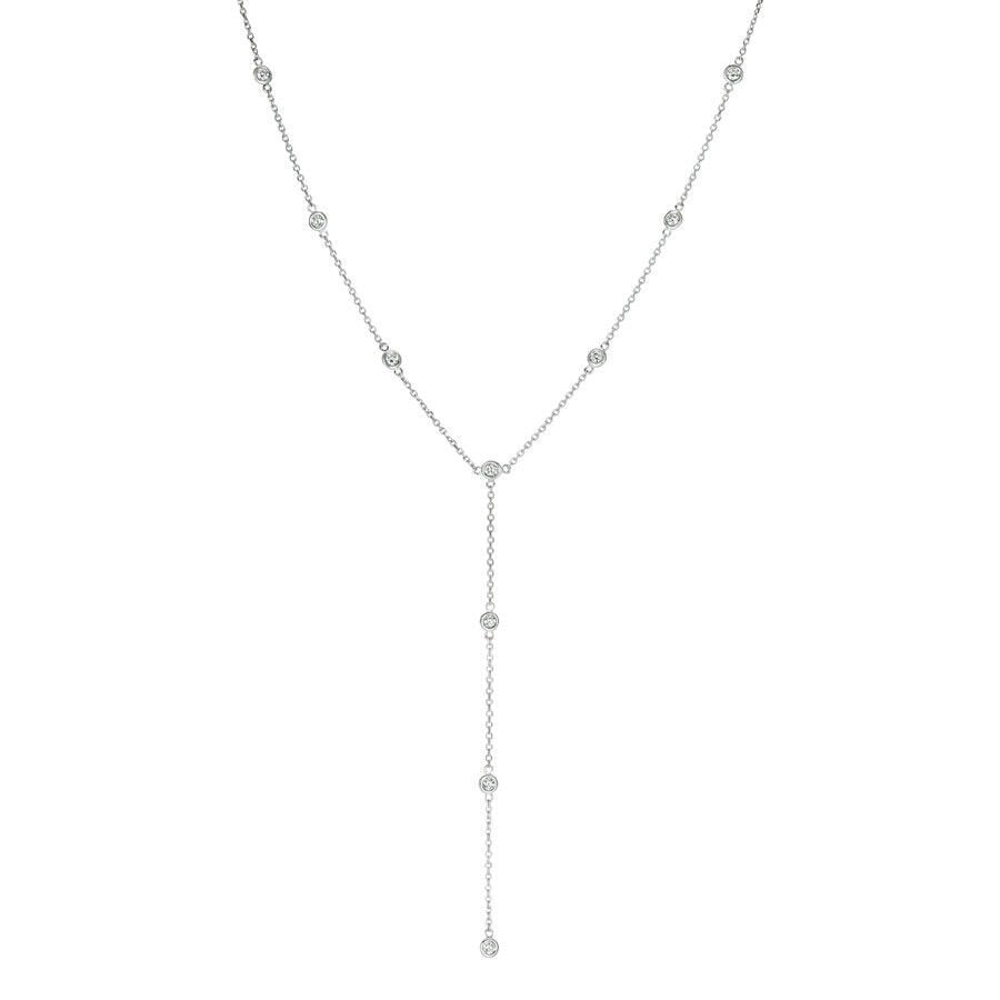 1.00 Ct Natural Diamond Bezel Necklace 14K White Gold 18''