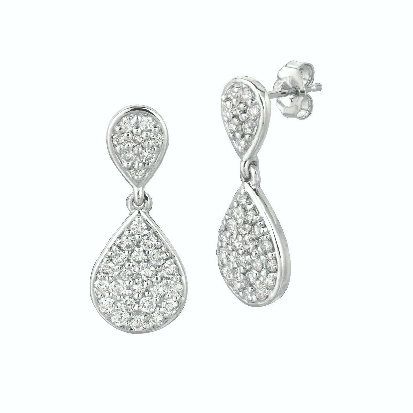 1.20 Carat Natural Diamond Pear Shape Drop Earrings G SI 14K White Gold